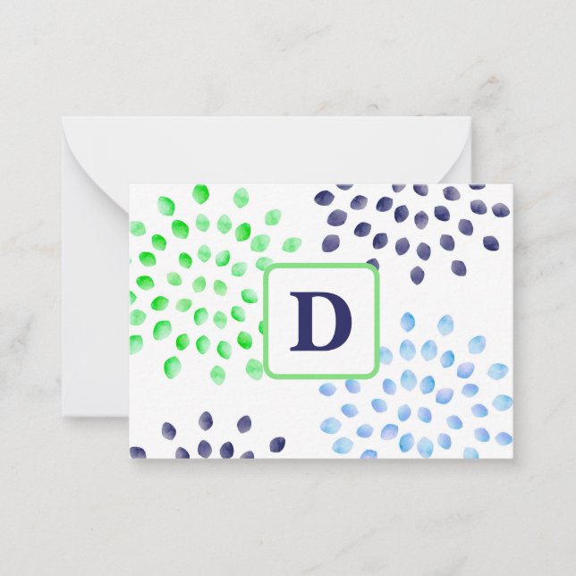 Carte De Correspondance Aquarelle Marine Vert Mum Fleur Monogramme (Devant)