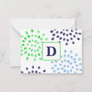 Carte De Correspondance Aquarelle Marine Vert Mum Fleur Monogramme