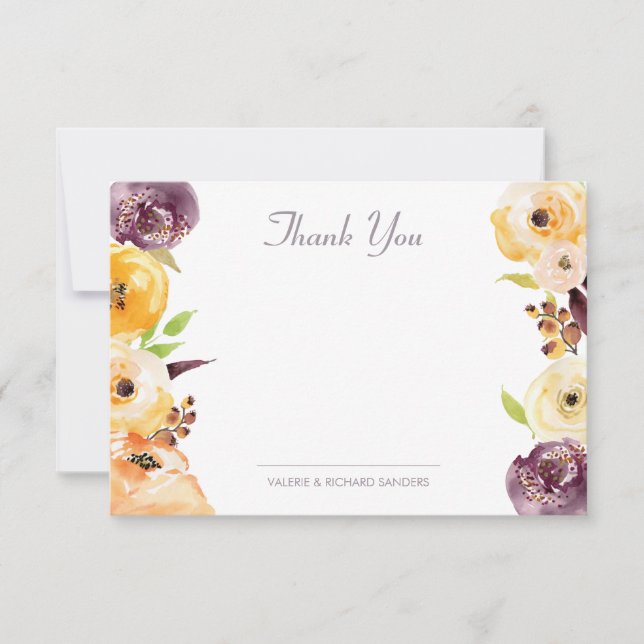 Carte De Correspondance Aquarelle Merci Floral (Devant)