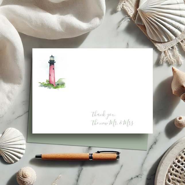 Carte De Correspondance Aquarelle Merci phare Jupiter (Nautical note cards watercolor lighthouse art by Victoria Grigaliunas of Do Tell A Belle)