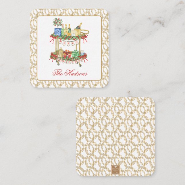 Carte De Correspondance Aquarelle Noël Champagne Bar Panier Enceinte (Devant / Derrière)