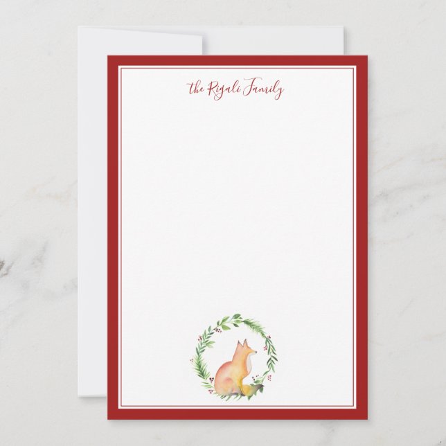 Carte De Correspondance Aquarelle Noël Fox Stationery personnalisée (Devant)