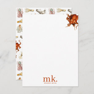 Carte De Correspondance Aquarelle Octopus Océan Animaux Motif Monogramme