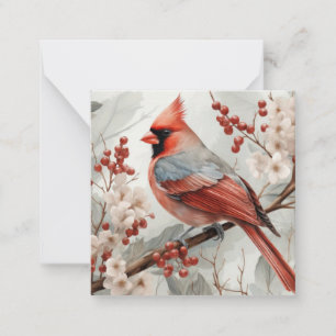Carte De Correspondance Aquarelle Oiseau cardinal rouge sur une branche