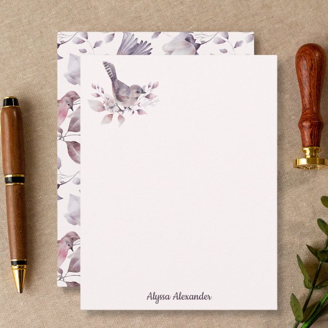 Carte De Correspondance Aquarelle Oiseau Stylish Feminine tendance Rose Bl (Créateur téléchargé)