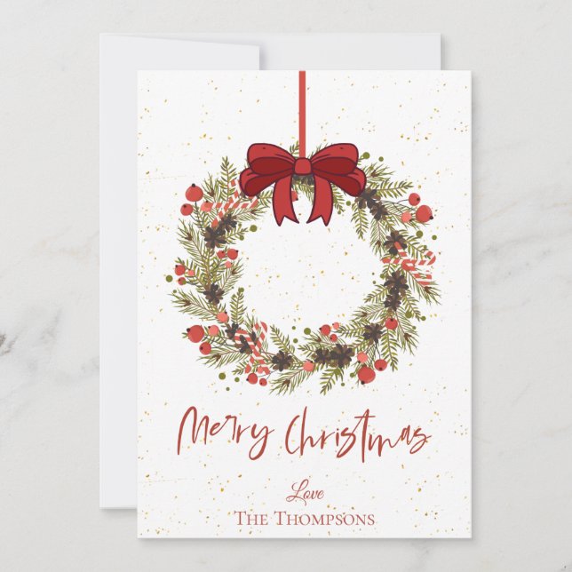 Carte De Correspondance Aquarelle Orange Berries Wreath Joyeux Noël (Devant)