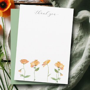 Carte De Correspondance Aquarelle Orange Poppies Merci papeterie