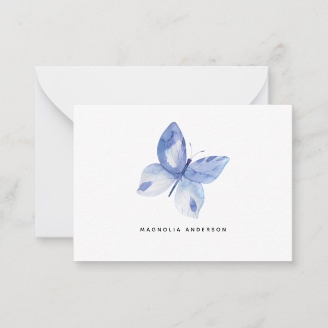 Carte De Correspondance Aquarelle personnalisée Papillon bleu (Devant)