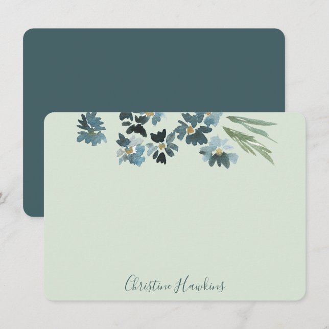 Carte De Correspondance Aquarelle personnalisée Pastel Sage Vert bleu (Devant / Derrière)