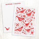 Carte De Correspondance Aquarelle personnalisée rouge d'oiseaux et de fleu<br><div class="desc">Oiseaux aquatiques et fleurs sauvages aquarelle rouge sur fond blanc.  Art original de Nic Squirrell. Modifiez le nom ou le texte au verso pour personnaliser,  ou laissez vide si vous préférez.</div>