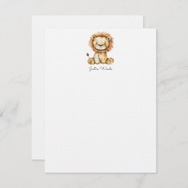 Carte De Correspondance Aquarelle Petit Lion Personnalisé (Devant / Derrière)
