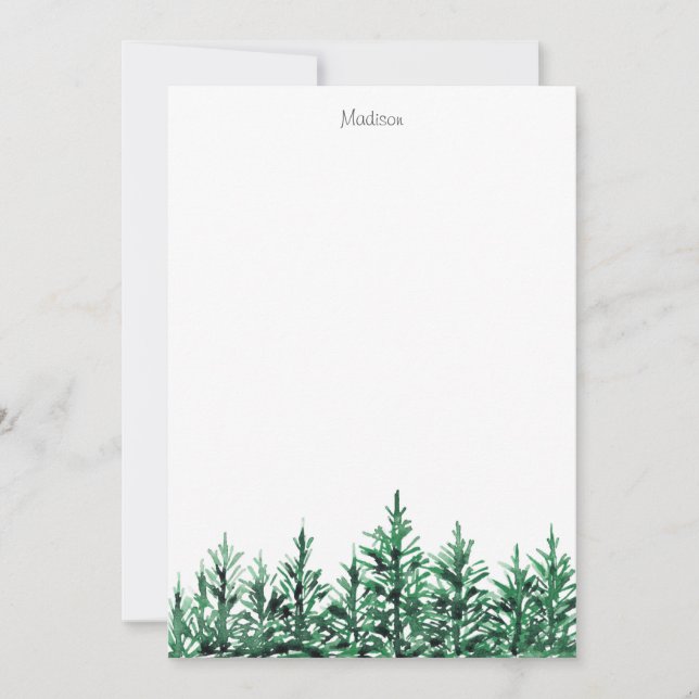 Carte De Correspondance Aquarelle Pine Arbres (Devant)