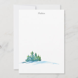 Carte De Correspondance Aquarelle Pine Arbres Snowscape
