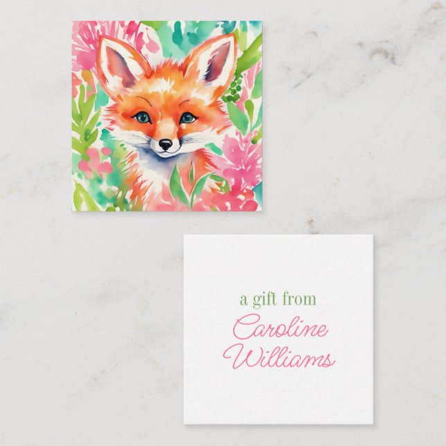 Carte De Correspondance Aquarelle Preppy Palm Beach Fox en fleurs cadeau (Devant / Derrière)