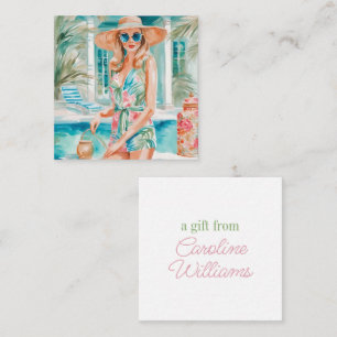 Carte De Correspondance Aquarelle Preppy Palm Beach Girl au cadeau de la p