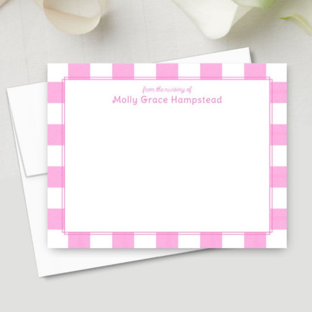 Carte De Correspondance Aquarelle Preppy Pink Stripes Baby Girl Merci (Créateur téléchargé)
