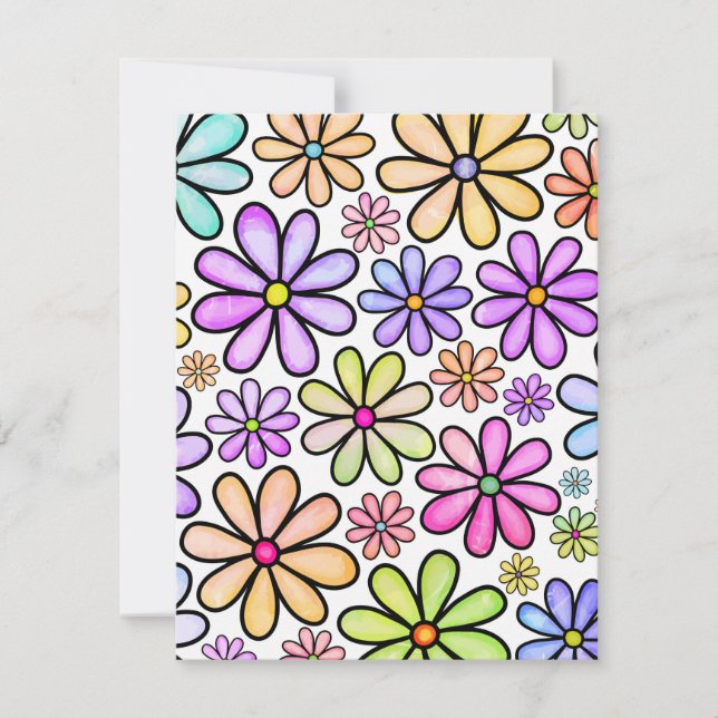 Carte De Correspondance Aquarelle Rainbow Doodle Motif Fleur marguerite (Devant)