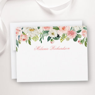 Carte De Correspondance Aquarelle rose blanc Floral Personnalisé
