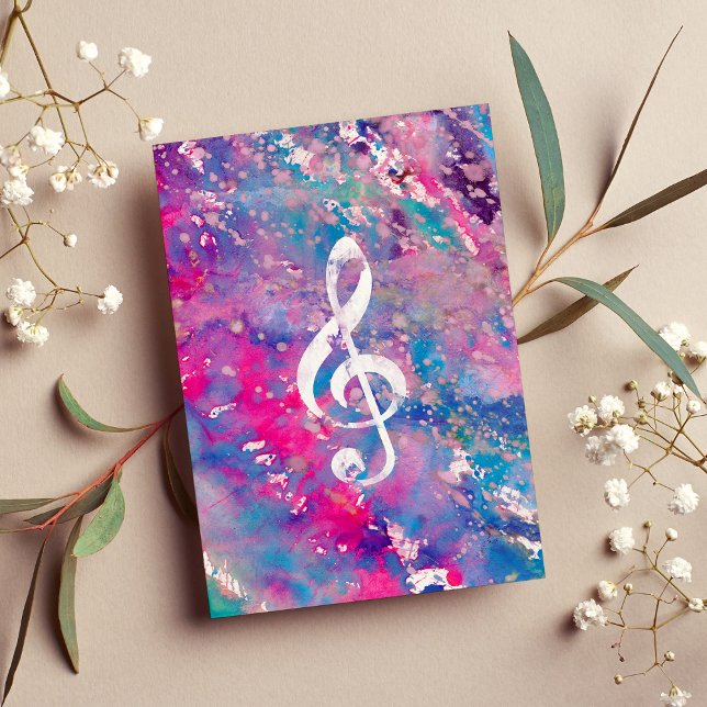 Carte De Correspondance Aquarelle rose bleu Paint Music Note Acier Clef (Pink Blue Watercolor Paint Music Note Treble Clef)