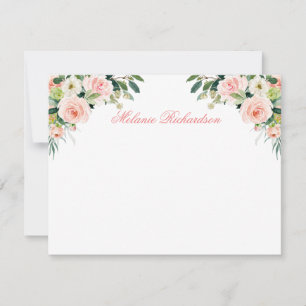 Carte De Correspondance Aquarelle rose Blush Blanc Floral Personnalisé