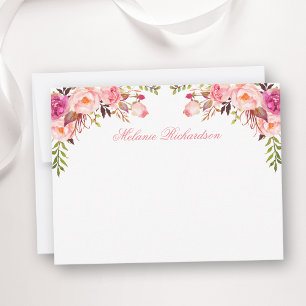 Carte De Correspondance Aquarelle rose Blush Floral Personnalisé