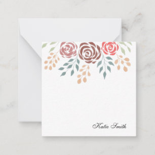 Carte De Correspondance Aquarelle rose Bourgogne rouge Floral et verdure