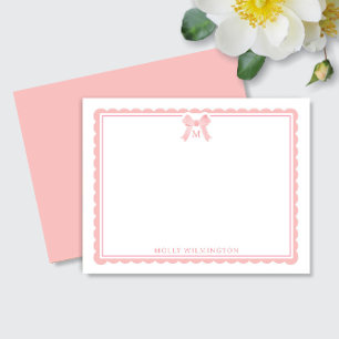 Carte De Correspondance Aquarelle Rose Bow Girly Preppy Monogramme