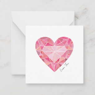 Carte De Correspondance Aquarelle rose Coeur Gem LOVE You Note