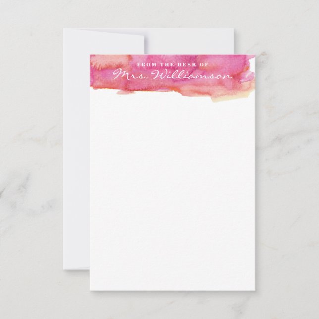 Carte De Correspondance Aquarelle rose et jaune chaud (Devant)