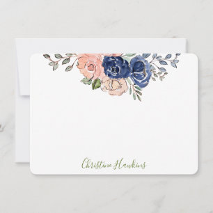 Carte De Correspondance Aquarelle rose et marine Floral Bloom Personnalisé