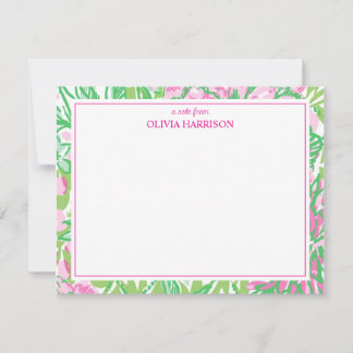 Carte De Correspondance Aquarelle rose et vert floral