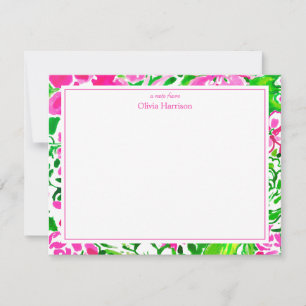 Carte De Correspondance Aquarelle rose et vert floral personnalisé station