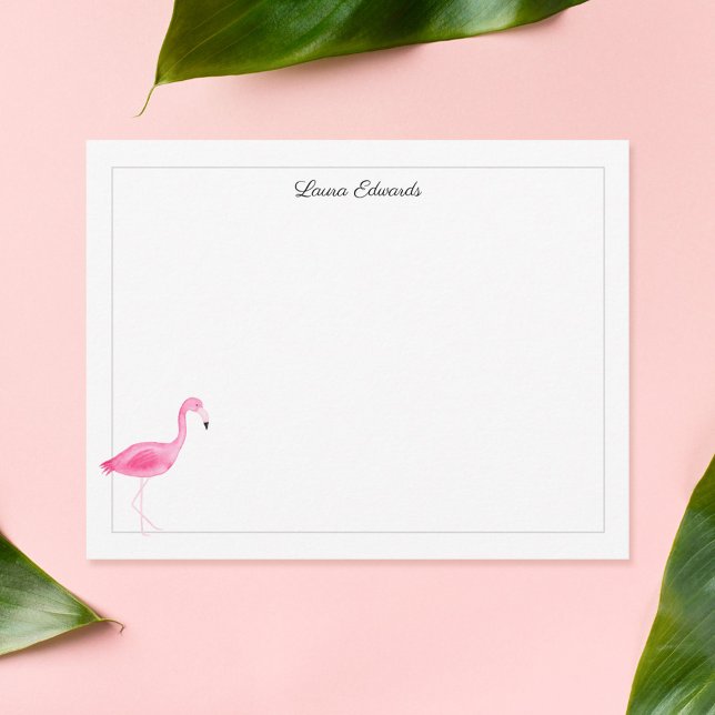 Carte De Correspondance Aquarelle rose Flamant rose gris Bordure personnal (Créateur téléchargé)