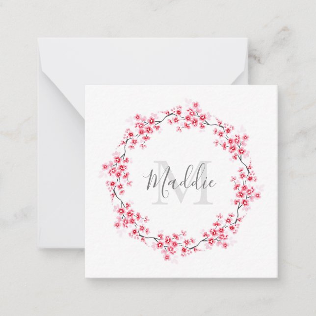 Carte De Correspondance Aquarelle rose fleurs couronnes (Devant)