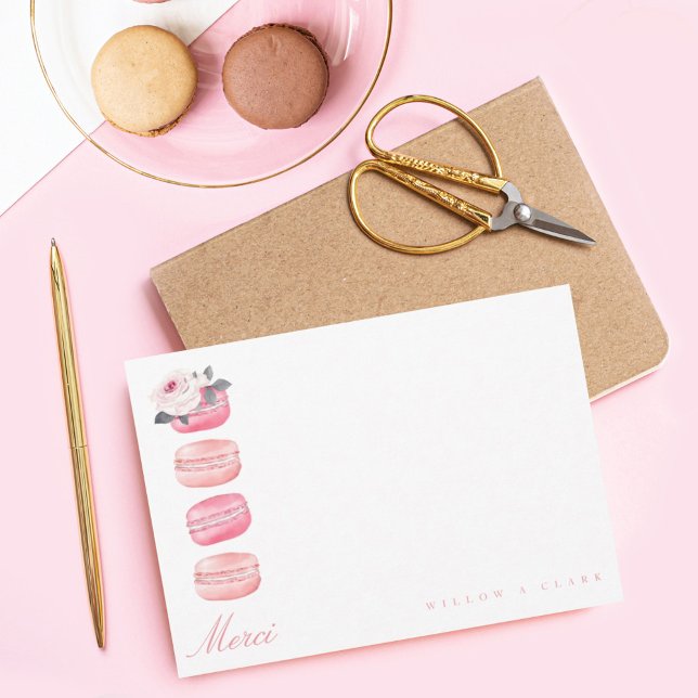 Carte De Correspondance Aquarelle rose floral Macaron Merci/Merci (Créateur téléchargé)