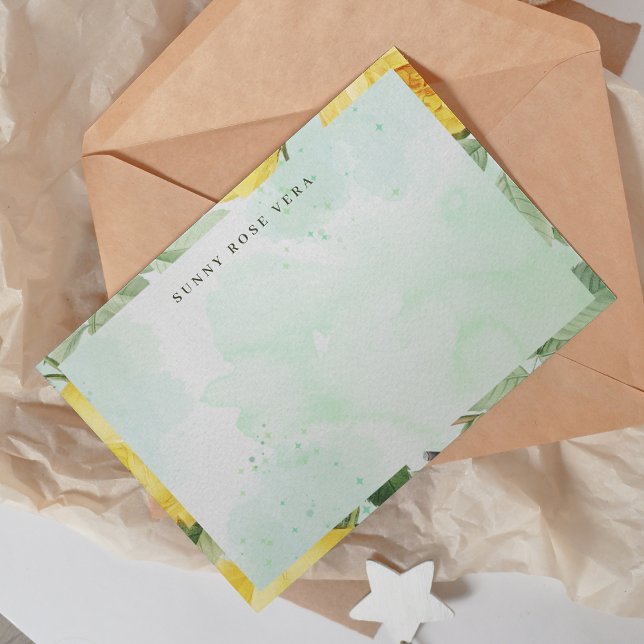 Carte De Correspondance Aquarelle Rose Jaune Éclaboussure Verte (A garden of yellow roses painted in light, inviting your thoughts to blossom with warmth and charm.)