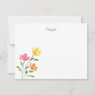 Carte De Correspondance Aquarelle rose, jaune, orange, rose tiges florales