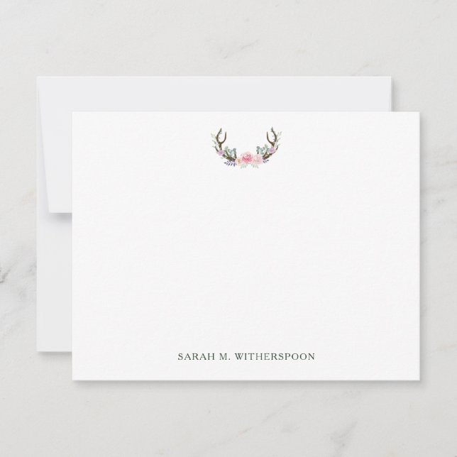 Carte De Correspondance Aquarelle Russe Floral Antlers (Devant)