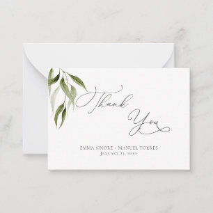 Carte De Correspondance Aquarelle Rustique Eucalyptus Merci vert