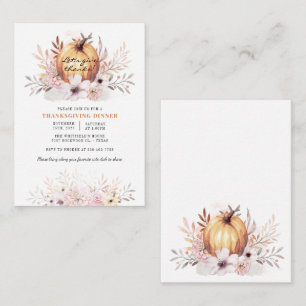 Carte De Correspondance Aquarelle Rustique Floral Citrouille Thanksgiving