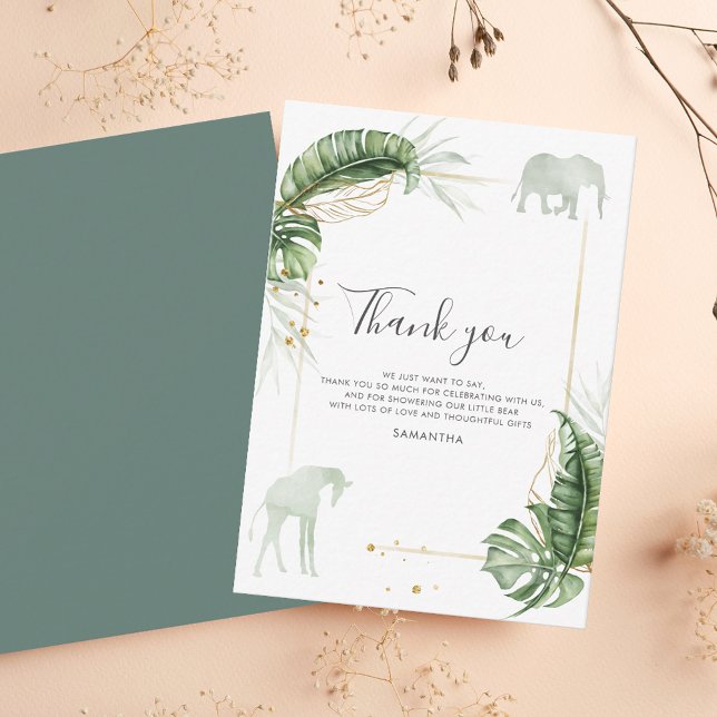 Carte De Correspondance Aquarelle Safari Animaux Baby shower Merci (Watercolor Safari Animals Baby Shower Thank You Note Card)
