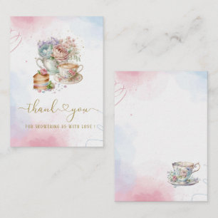 Carte De Correspondance Aquarelle Tea Party Pink Gold merci