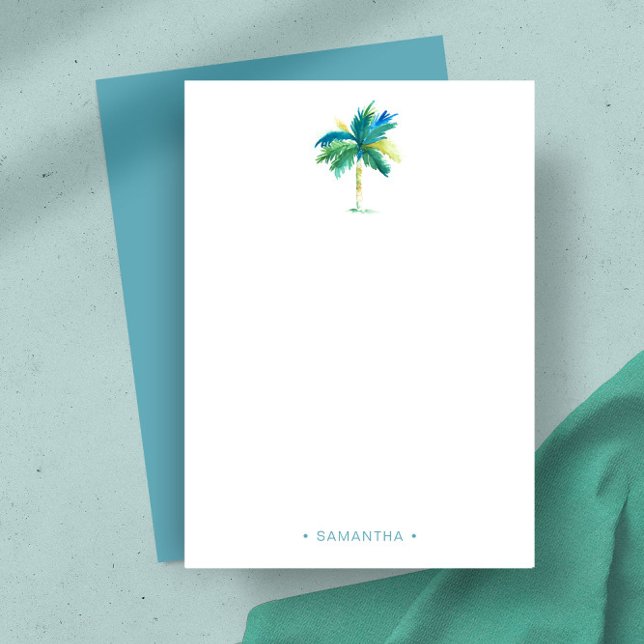 Carte De Correspondance Aquarelle Tropical Palm Tree personnel (Personalized notecards watercolor tropical palm tree art by Victoria Grigaliunas Do Tell A Belle)