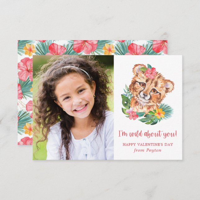 Carte De Correspondance Aquarelle Tropicale Lion Enfants Photo Valentine C (Devant / Derrière)