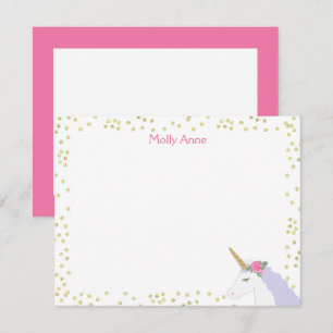 Carte De Correspondance Aquarelle Unicorne Rose Purple Gold Dot