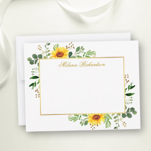 Carte De Correspondance Aquarelle Verdure Sunflowers Or Personnalisé