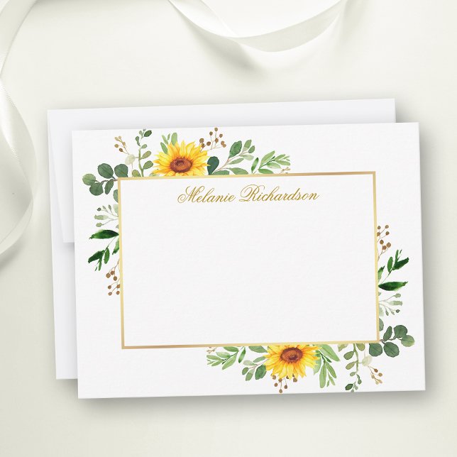 Carte De Correspondance Aquarelle Verdure Sunflowers Or Personnalisé (Customize to change text size, color, style or to add more text to front or back of card.)