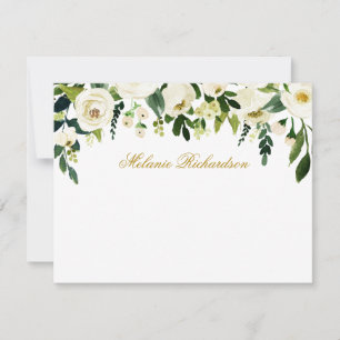 Carte De Correspondance Aquarelle Vert Blanc Floral Personnalisé Or