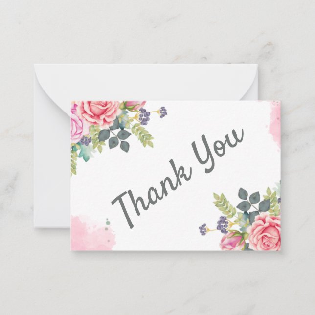 Carte De Correspondance Aquarelle Vert Fleurs roses (Devant)