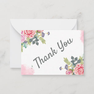 Carte De Correspondance Aquarelle Vert Fleurs roses